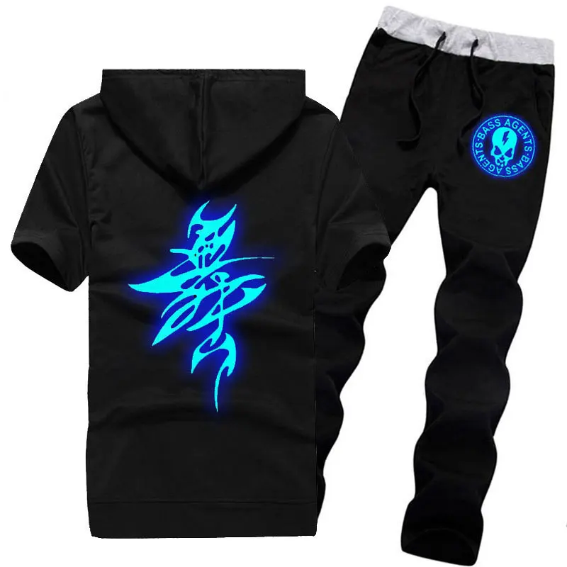 Unisex Summer Clothes Noctilucent Ghost Drag Step Hip Hop Dance Ghost A Dance Step Fluorescence Luminescence Ghost Coat