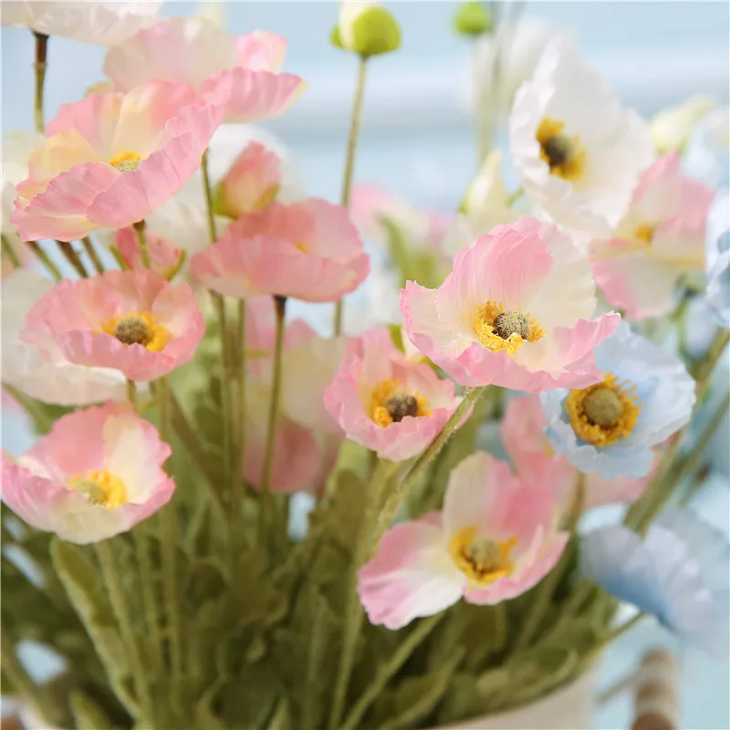 6pcs 56CM Poppy Flower 4-head Artificial Flowers DIY Wedding Party Decoration Supplies Simulation Fake Home Decorations