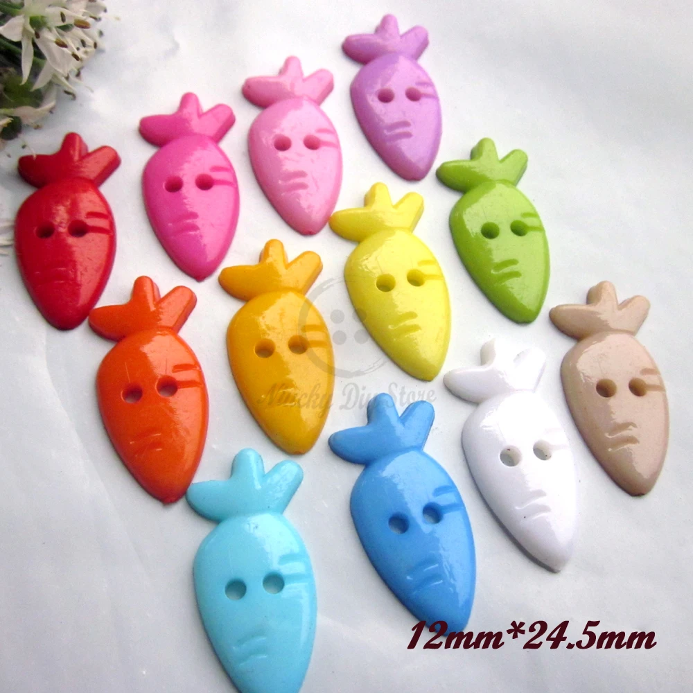 120pcs/lot 2 holes colorful carrot buttons mixed color plastic cartoon buttons for craft decorative accessories