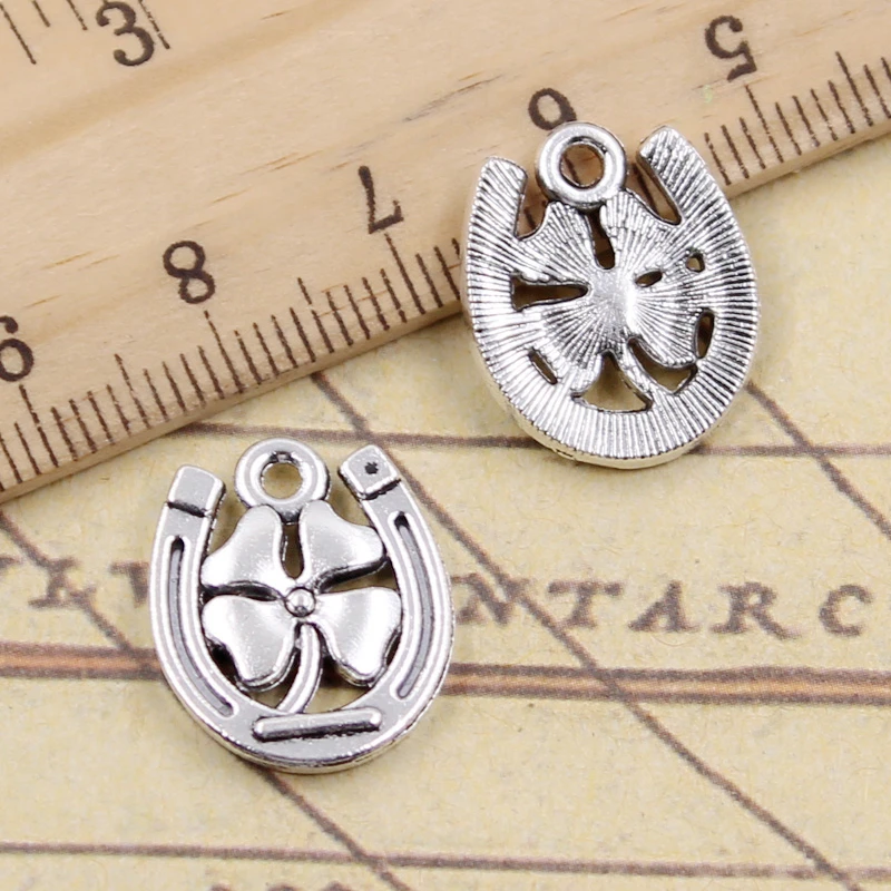 20pcs Charms Horseshoe Lucky Clover 18x15mm Tibetan Bronze Silver Color Pendants Antique Jewelry Making DIY Handmade Craft