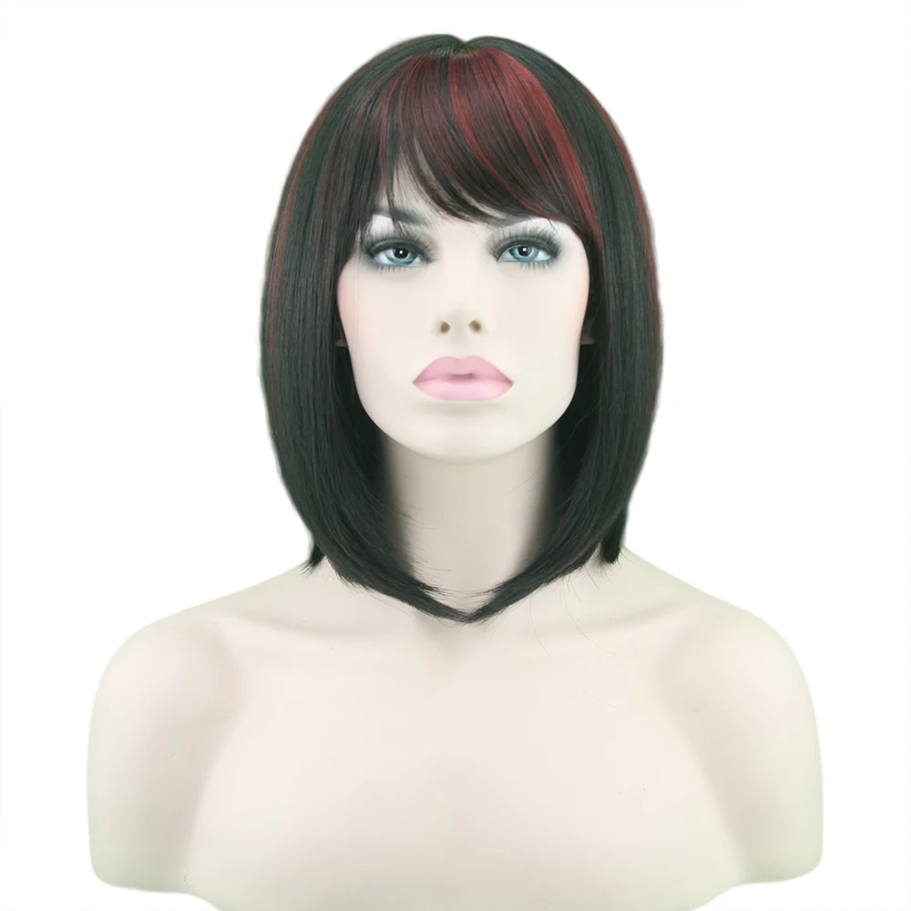 Short High Temperature Fiber Hair Cosplay Wigs Synthetic Hair Heat Resistant BOBO Wig Black Mix Red Straight Hair