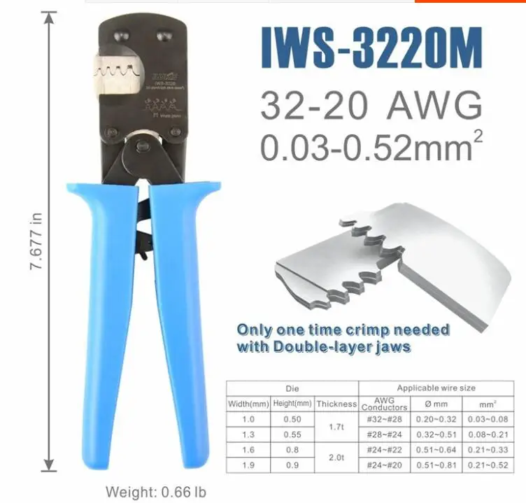 كماشة العقص 32-20AWG 0.03-0.52 مم 2 ، أداة يدوية للكابلات الكهربائية