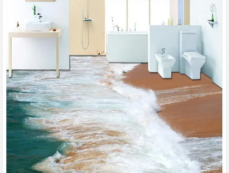 

3d floor painting wallpaper Surf Beach 3D floor wallpaper for bathroom waterproof 3d wallpaper pvc 3d flooring