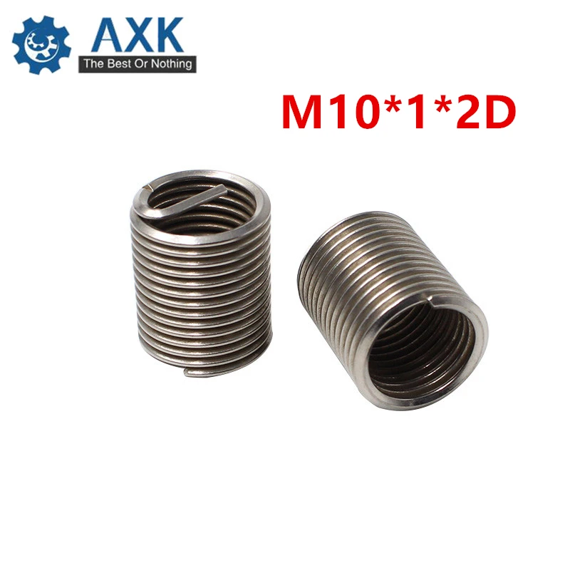 

50pcs M10*1*2D Wire Thread Insert Stainless Steel 304 Wire Screw Sleeve, M10 Screw Bushing Helicoil Wire Thread Repair Inserts