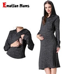 Long Sleeve Maternity Dress Fashion Breastfeeding Clothes Pregnancy Dresses Autumn Lactation Wear Soft Knitted Fabric Big Size