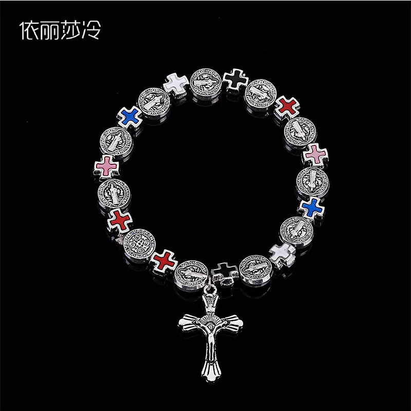 يسوع الصليب مطرز سوار، المسيح سانت سانت بنديكت سوار مطرز، المسيح الأساسية مطرز سوار القلب المقدس. #5