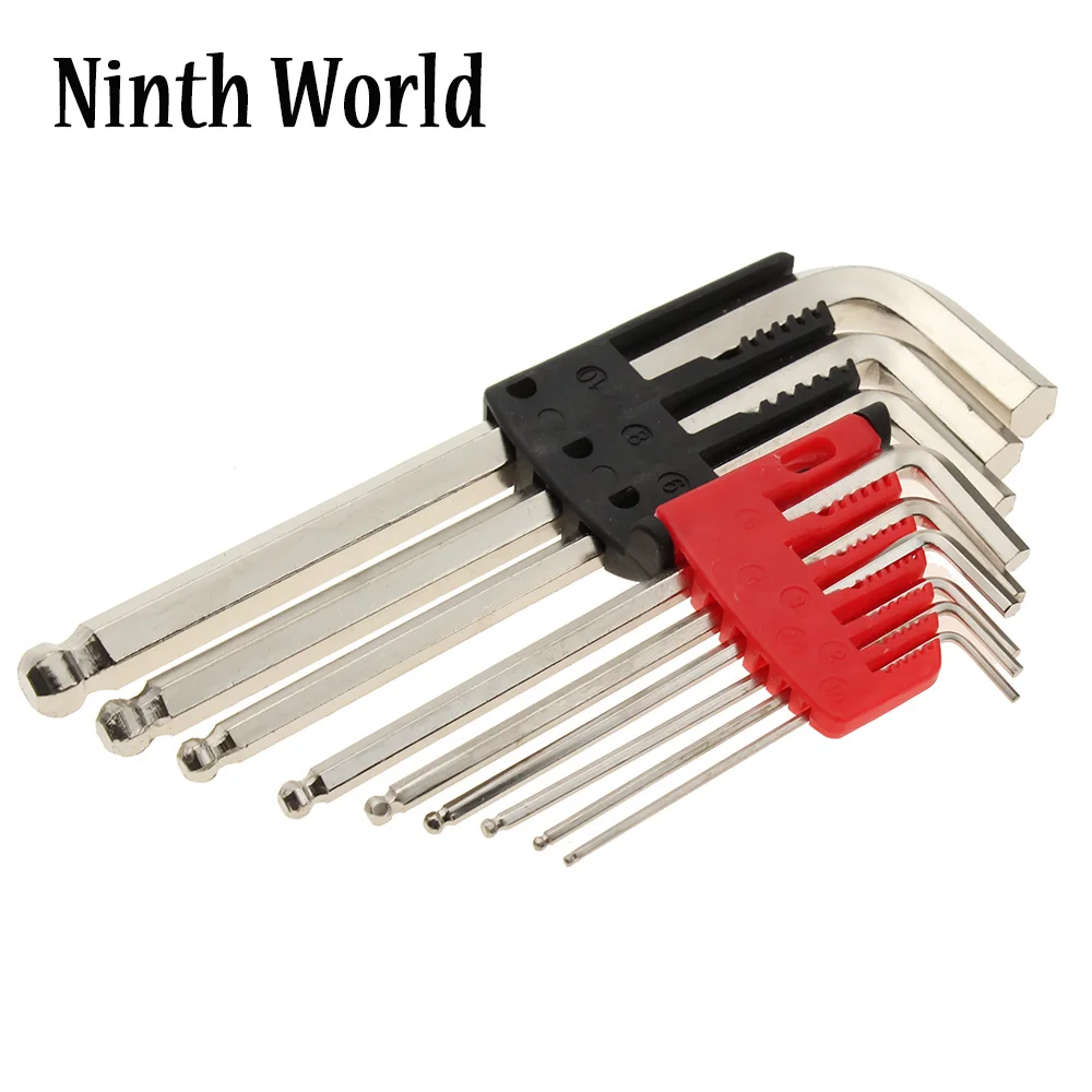 9pcs/set 1.5~10mm Hex Key Allen Wrench With Ball Point End Silver Tone Set Of Tools Short Length L-Shape Wrench