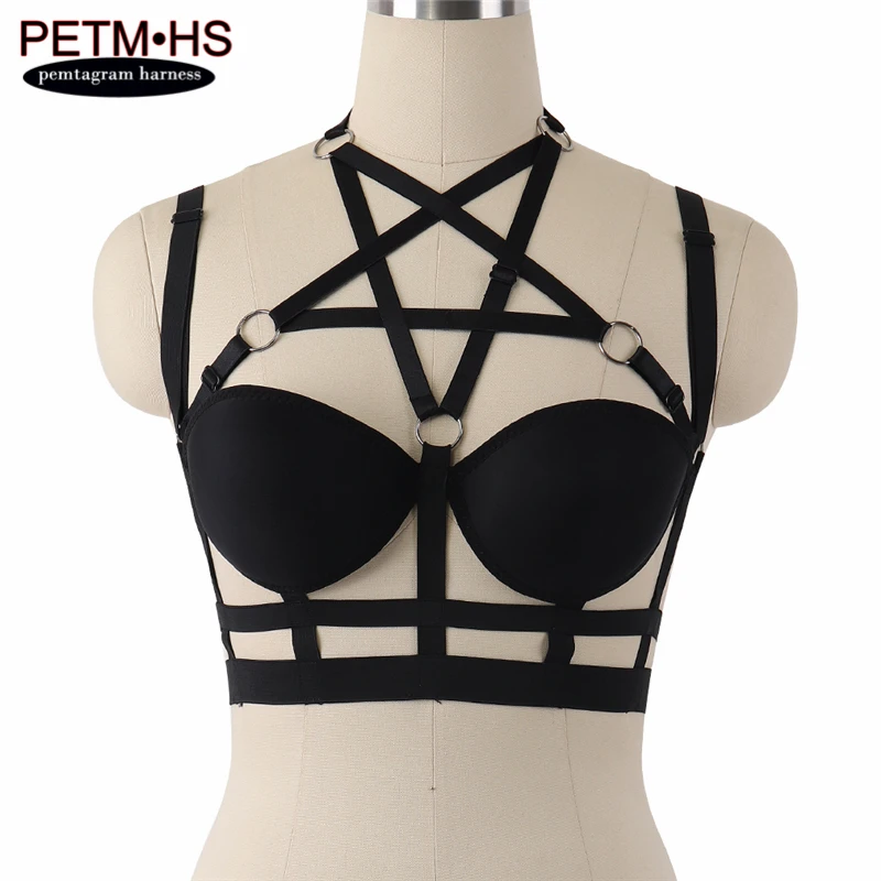 

2017 Hot Pentagram Harness Cage Bra Body Harness Crop Top Sexy Goth Garter Belts Fetish Exotic Funny Bra Goth Festival Clothing