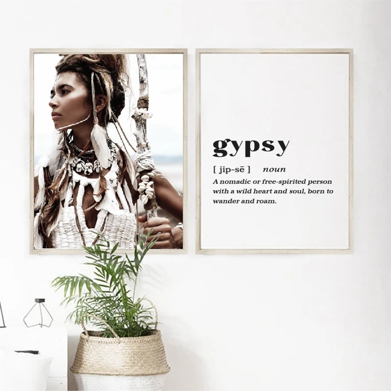 Woman Warrior Print Scandinavian Boho Poster Pocahontas Native white Feather Headdress Wall Art Canvas Painting Gypsy Art Decor