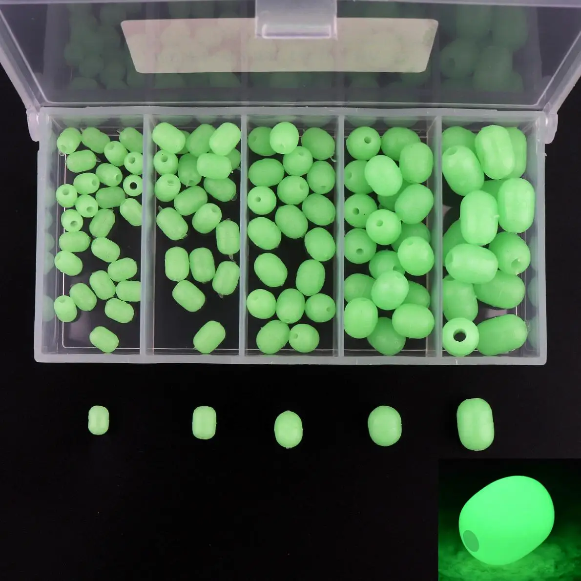 

100pcs Soft Silicone Luminous Fishing Beads Glow in Dark Rig Fishing Beads Lures Float Sea Fishing Accessories with Box