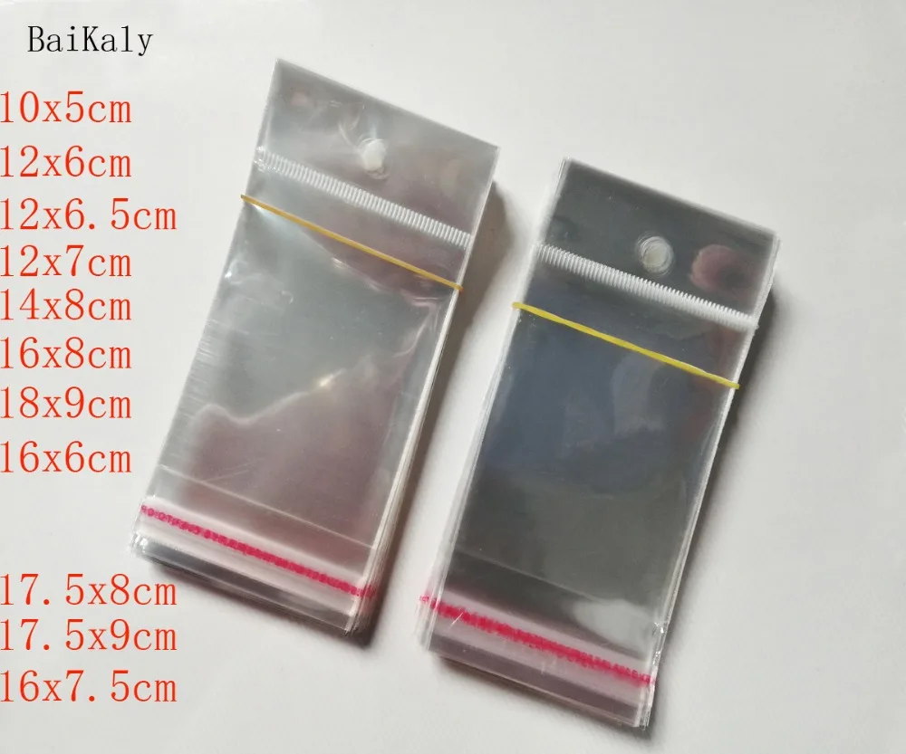 500pcs/lot Clear Self Adhesive Seal Plastic Bags Transparent Resealable Cellophane  Poly Packing Bags OPP Bag With Hanging Hole