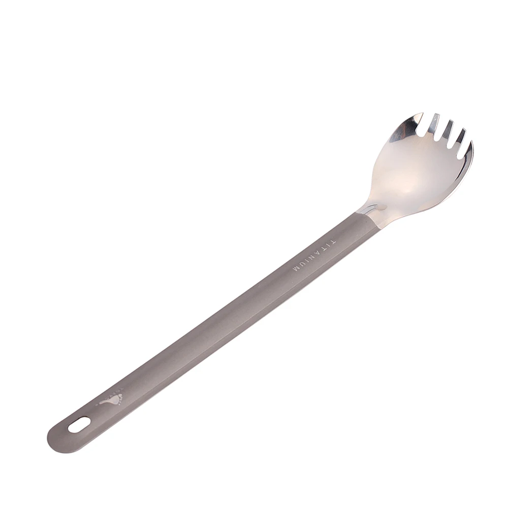 TOAKS Siêu Nhẹ Titan Thìa Tay Cầm Dài Spork Với Đánh Bóng Bát 215Mm