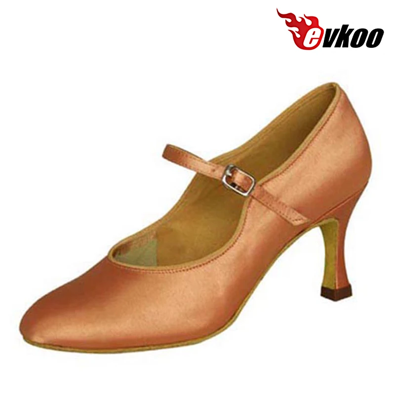 Customsized Ballroom Shoes 4 Different Colors Black White Tan Khaki Satin 7cm Heel Ballroom Dance Shoes For Ladies Evkoo-013