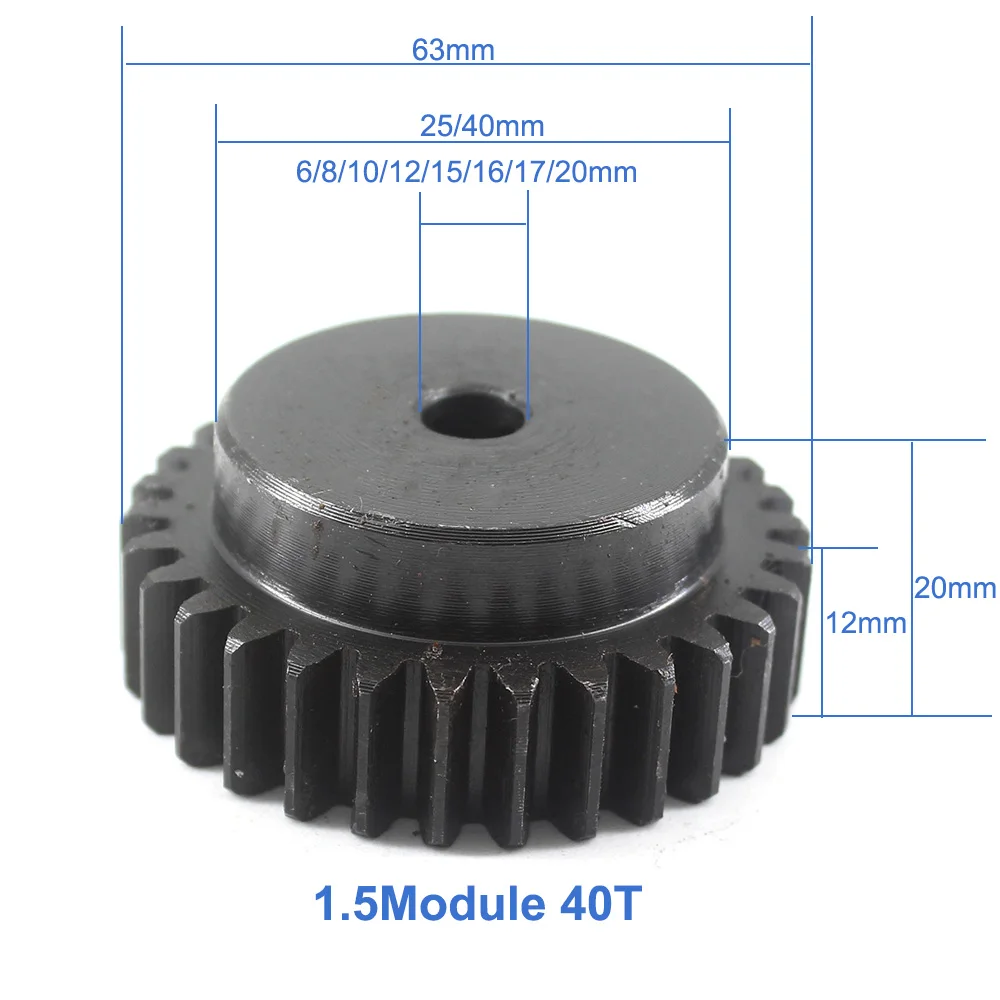 Gear Wheel Metal 1.5Module 40T 45Steel Rc Pinion Gears 6/8/10/12/15/16mm Bore 1.5 Mould 40Tooth Gear Wheel Spur Gear Pinion