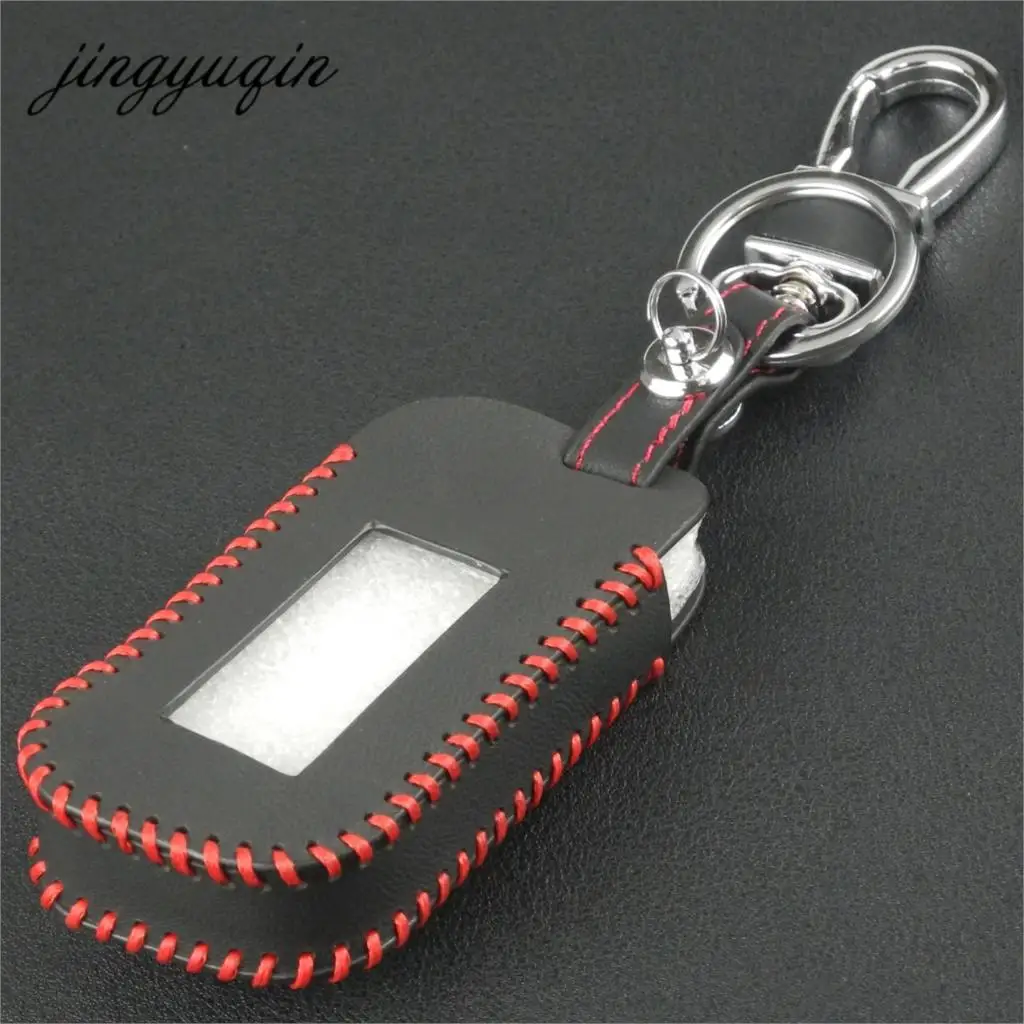 jingyuqin Leather Key Case For For Starline A93 A63 A96 Car LCD Alarm Remote Controller Keychain Cover Hand-Made Style