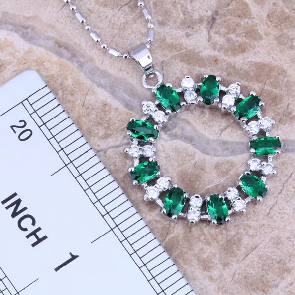 Adorable Green Cubic Zirconia Silver Plated Jewelry Sets Earrings Pendant Ring Size 6 / 7 / 8 / 9 / 10 S0141