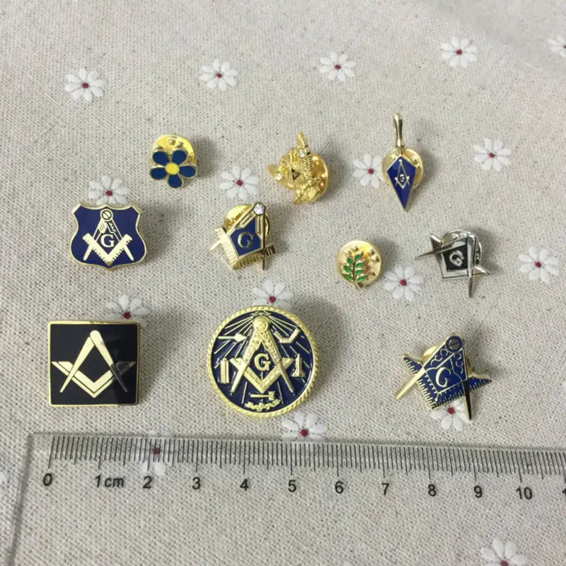 

10pcs Different Freemason Masonic Lapel Pins Master Square Pin Badges Freemasonry Forget Me Not Masonic WW2 Masons