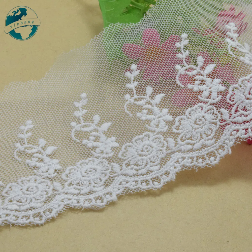 8.5cm White Cotton Embroidery Lace French Ribbon Fabric Guipure Diy Trims Warp Knitting Wedding Dress Sewing Accessories#2945