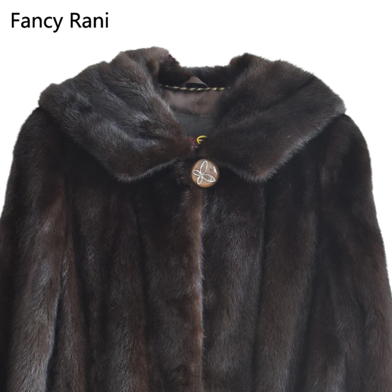 Fancy Rani Women Natural Mink Fur Coat Long Jacket Hooded Winter Warm Whole Skin Genuine Fur Coat Real 2024 Overcoat Plus Size