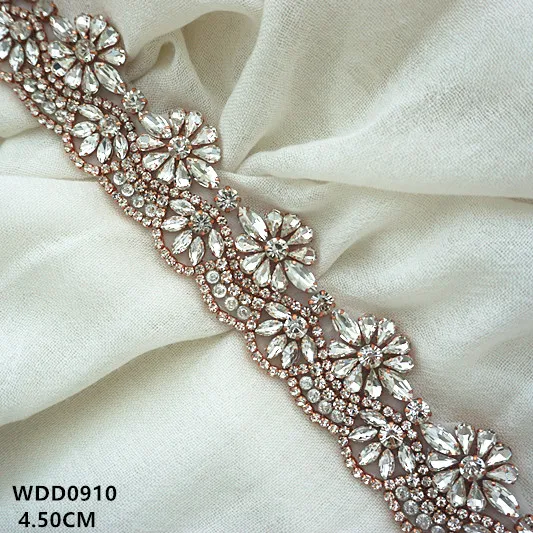 (10 yards) Wholesale hand beaded sewing bridal silver crystal rhinestone applique trim iron on for wedding dress  WDD0910