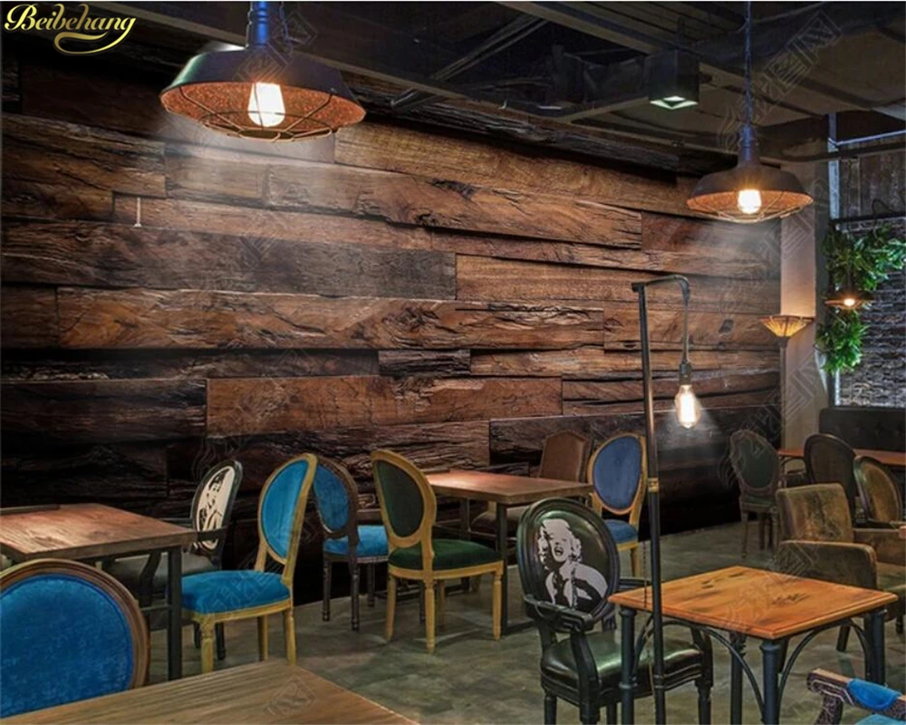 

beibehang Custom Wall paper Murals Large Wall Painting Retro Nostalgic Wood Panels Wood Grain Wall Mural De Parede 3D Wallpaper