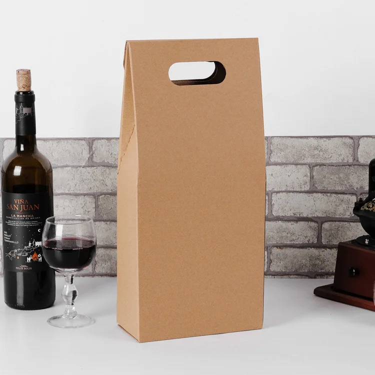 50pcs Kraft Paper Red Wine Box Handheld single/double red wine bag Window gift box lin4012