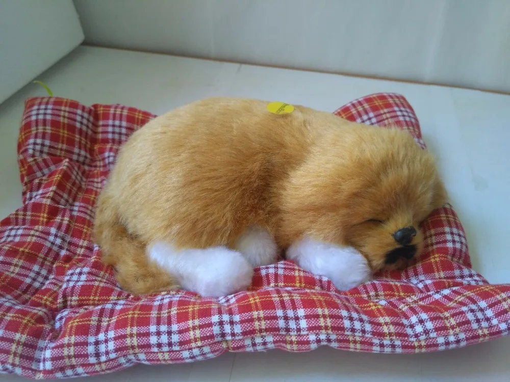 about 20x13cm simulation sleeping Golden Retriever with mat ,sounds bark dog model handicraft prop home decoration gift d2651