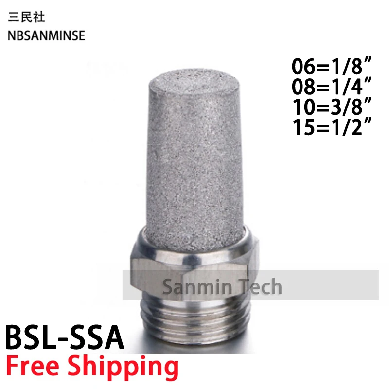 NBSANMINSE 10Pcs/lot BSL-SSA Muffler Pneumatic Stainless Steel Silencer 1/8 1/4 3/8 1/2 Valve Cylinder Parts SS304