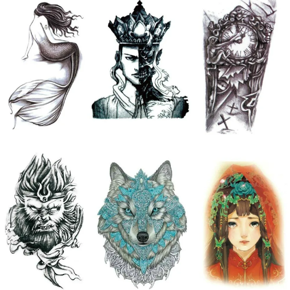 Factory New Waterproof Temporary Tattoo Pirate ship mermaid Forest Elk Japanese geisha Arm Body Tattoo 19cm 500pcs free shipping