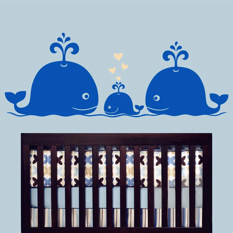 New Cute Whale Hearts Family Wall Decals Baby Nursery Decor Kids Room Wall Stickers Hipster Modern