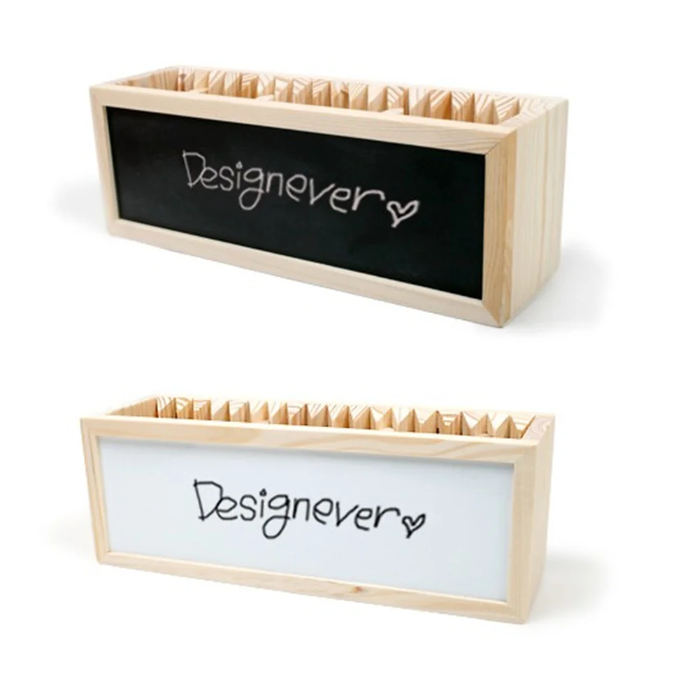 Wooden Pen Holder with Blackboard Kawaii Desk Tidy Pencil Holder Desktop Pen Pot Creative Office Accessories