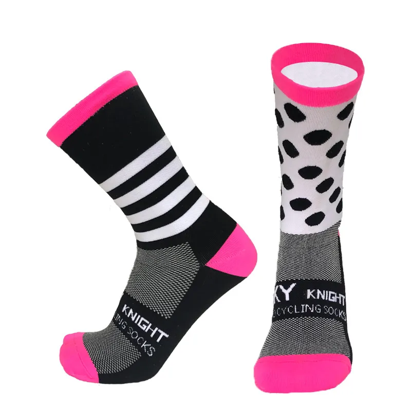 Colorful Stripe Dot Left and Right Feet Cycling Socks Men Women Sports Compression Bike Running Socks