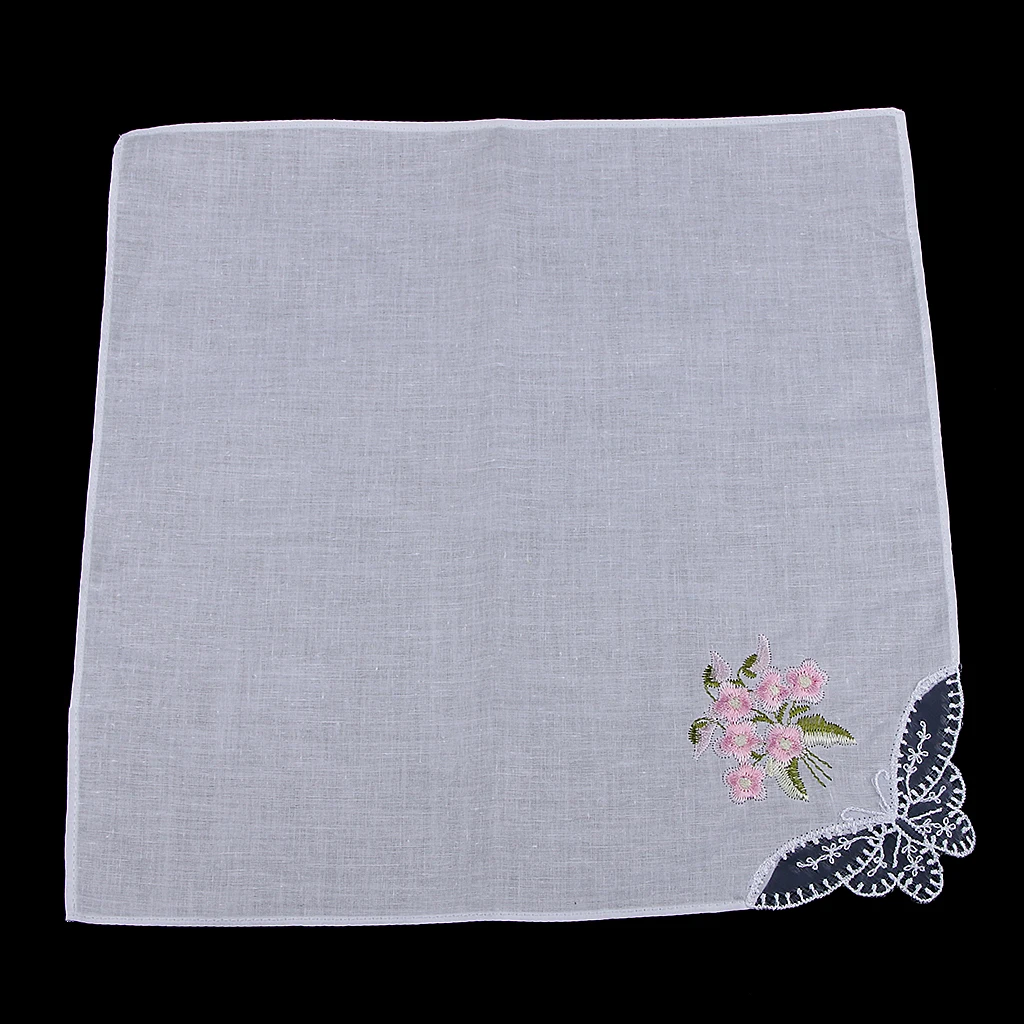 Bộ 12 Thêu Hoa Cotton Khăn Tay Thoải Mái Bỏ Túi Hanky Vuông Khăn Tay Nữ Trắng