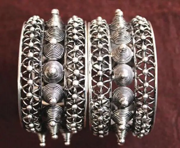 Multi-style hand-carved Miao 100% Tibetan silver bracelet personalized rivet Bracelet