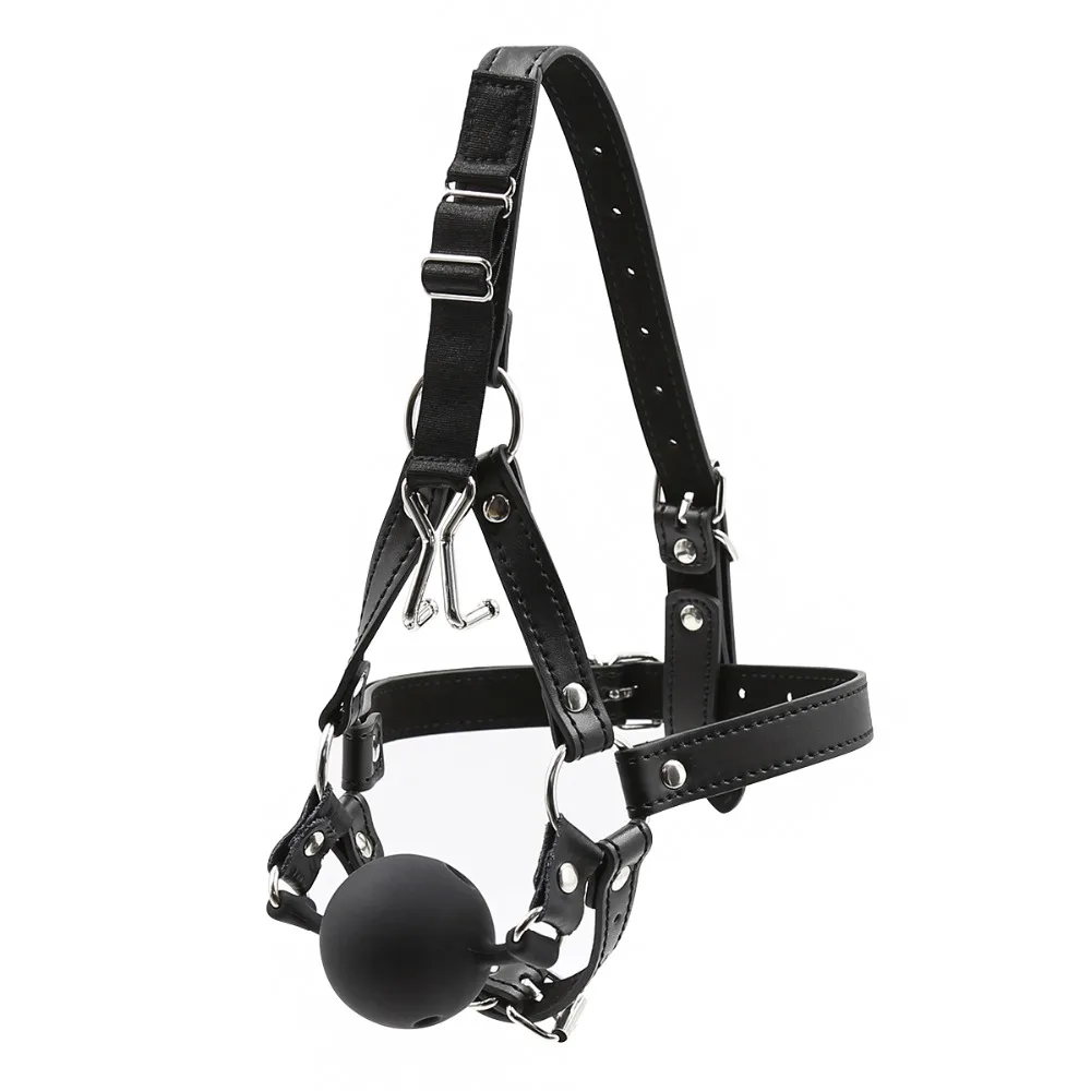 Thierry Head Harness with Nose Hook Ball Gag,Fetish SM Restraint Silicone Open Mouth Gag Adult Games Products Sex Toys Sex Shop