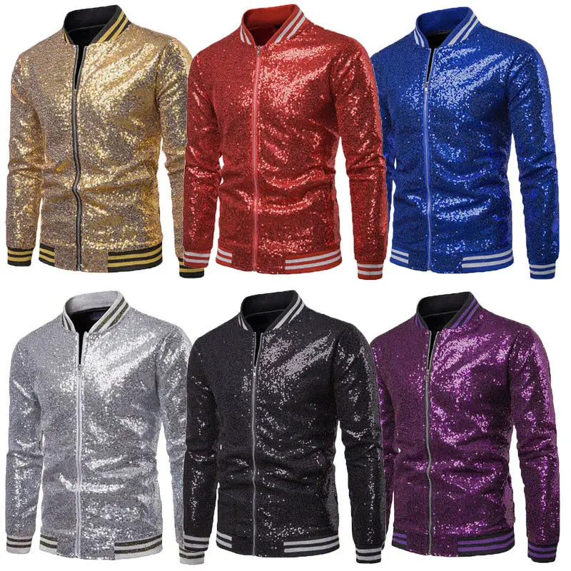 Jaqueta Bling de lantejoulas masculina, ouro brilhante, jaqueta do colégio, casacos de casamento, outwear, festa, palco, baile, moda, novo