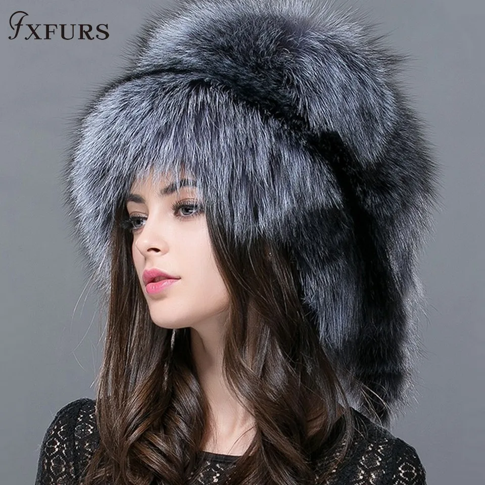 FXFURS 2020 new Women winter fur cap real fox/raccoon fur hat with fur tails new fashion Russian ear protector  female brand hat