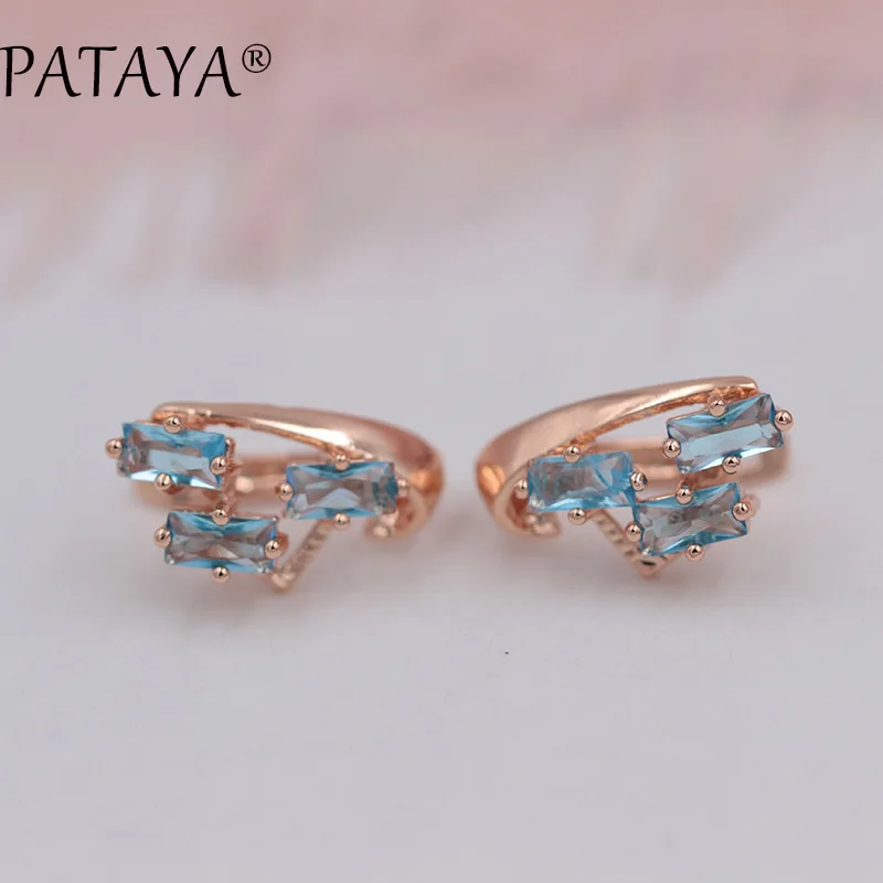 PATAYA Exclusive Multicolor 585 Rose Gold Color Earring Green Square Natural Cubic Zirconia Dangle Earrings Women Fine Jewelry