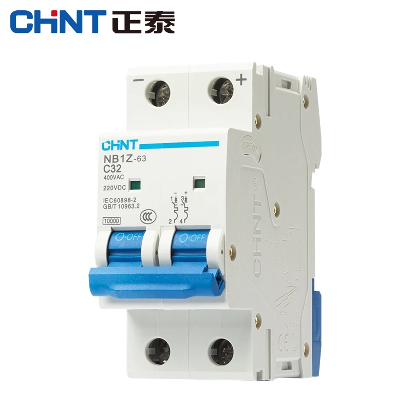 CHINT Brand DC 220V AC400V AC/DC Home Mini Circuit Breaker Air Switch 2P Solar DC220V MCB NB1Z-63