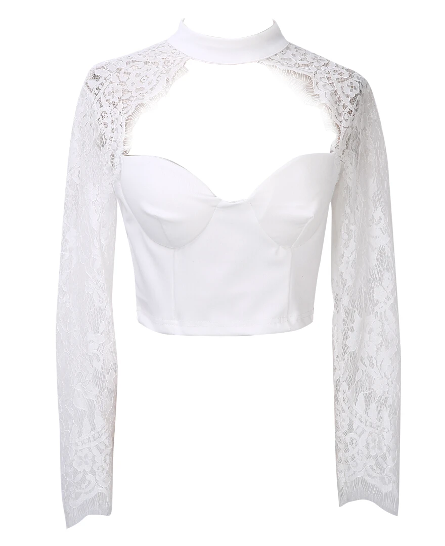 NIEUWE Mode Zomer Vrouwen Casual Tops Vest Blouse Lange Mouwen Lace Crop Tops Shirt HOT