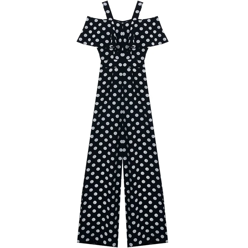 Polka Dot Jumpsuit 2019 Musim Panas Off Bahu Korea Overall Pinggang Tinggi BoHo Playsuit Elegan Celana Kodok untuk Wanita 2019 DD2155