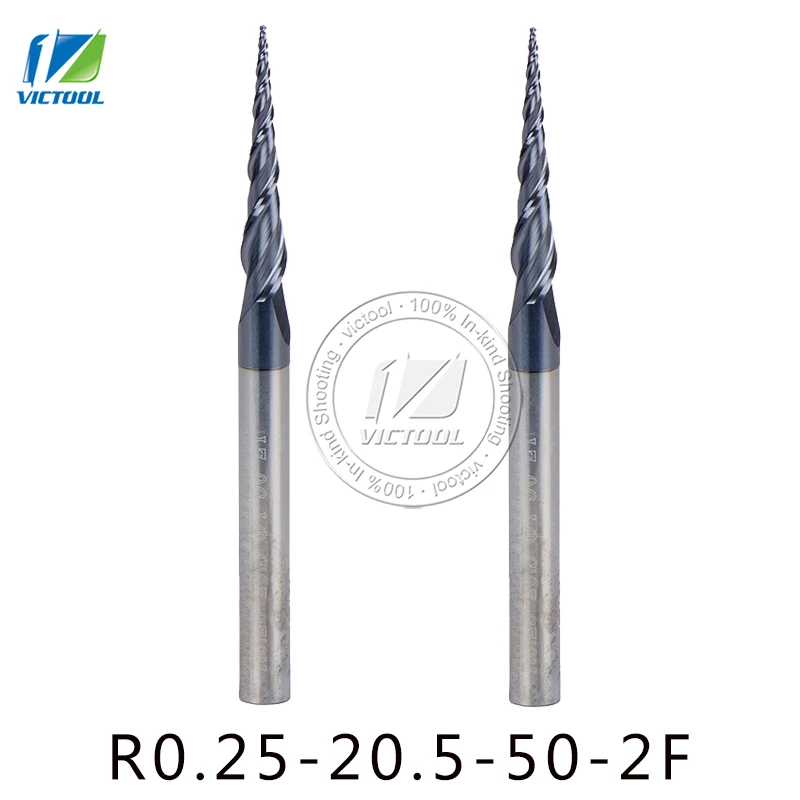 2pcs/lot R0.25*D4*20.5*50L*2F Tungsten solid carbide Coated Taper Ball Nose End Mills,taper and cone Bit wood