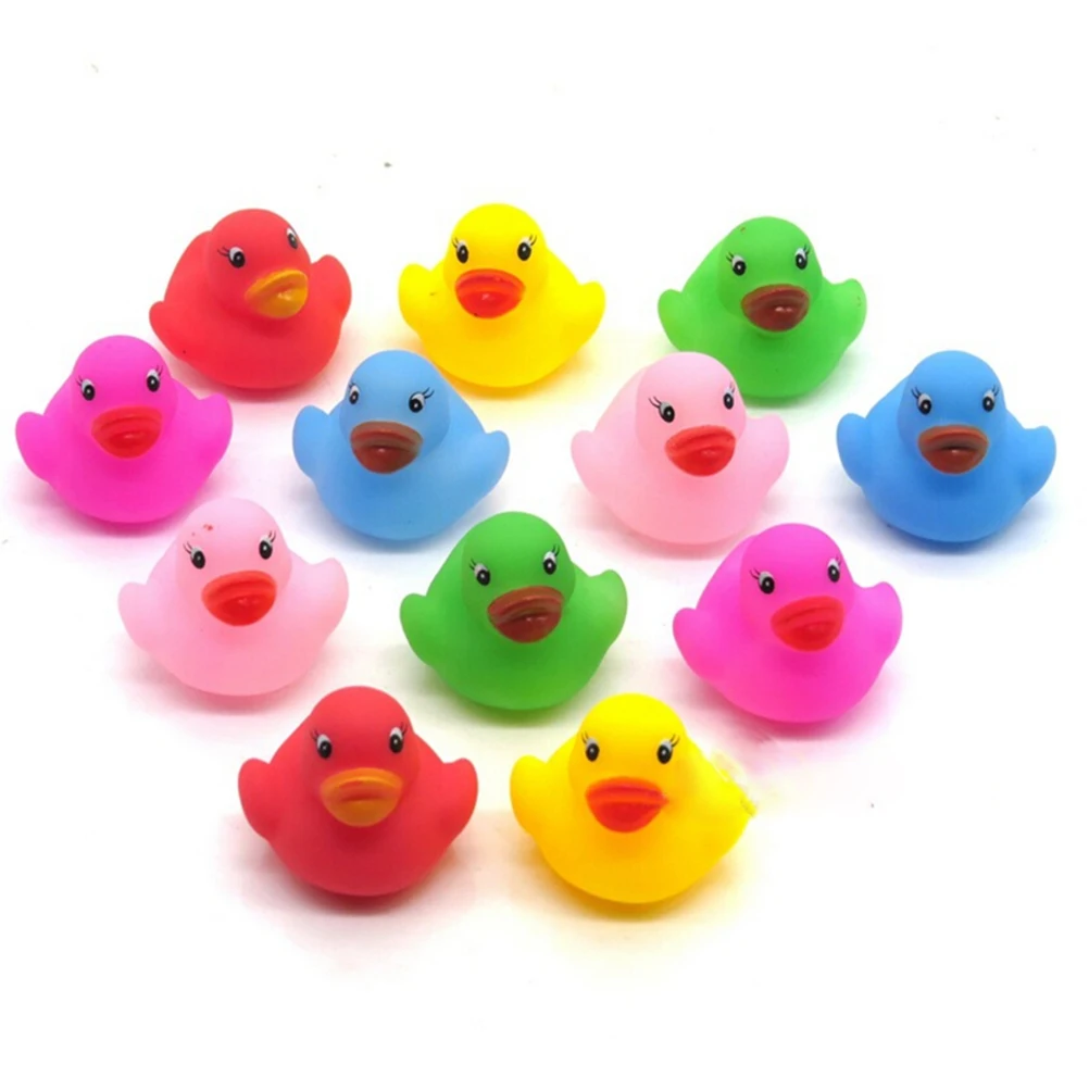 12pcs Cute Mini Colorful Rubber Float Squeaky Sound Duck Bath Toy Baby Bathroom Water Pool Funny Toys for Girls Boys Gifts