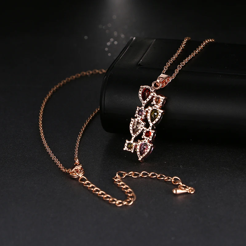 Emmaya Fashion design shiny colorful zircon rose gold Color monalisa pendant necklaces chain jewelry for women party