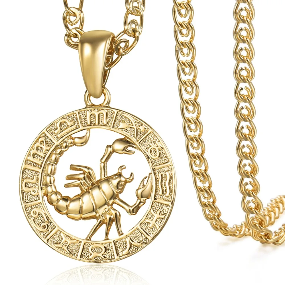 Women Men Scorpio Zodiac Sign Necklace 585 Rose Gold Color Pendant Necklace Fashion Jewelry Gifts Wholesale GP278D