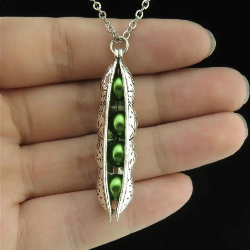 Vintage Cute Green Food Pea Pod Pendant Long Chain Necklaces цепочка For Women Choker Gift Collares Para Mujer Jewelry