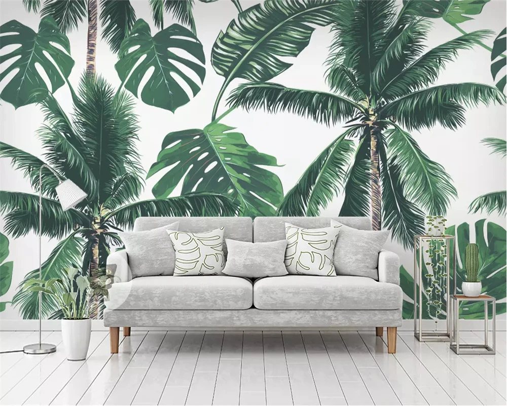 

Custom 3D Mural Wallpaper Tropical big tree leaf plant rainforest banana background wall Silk material 3d Wallpaper