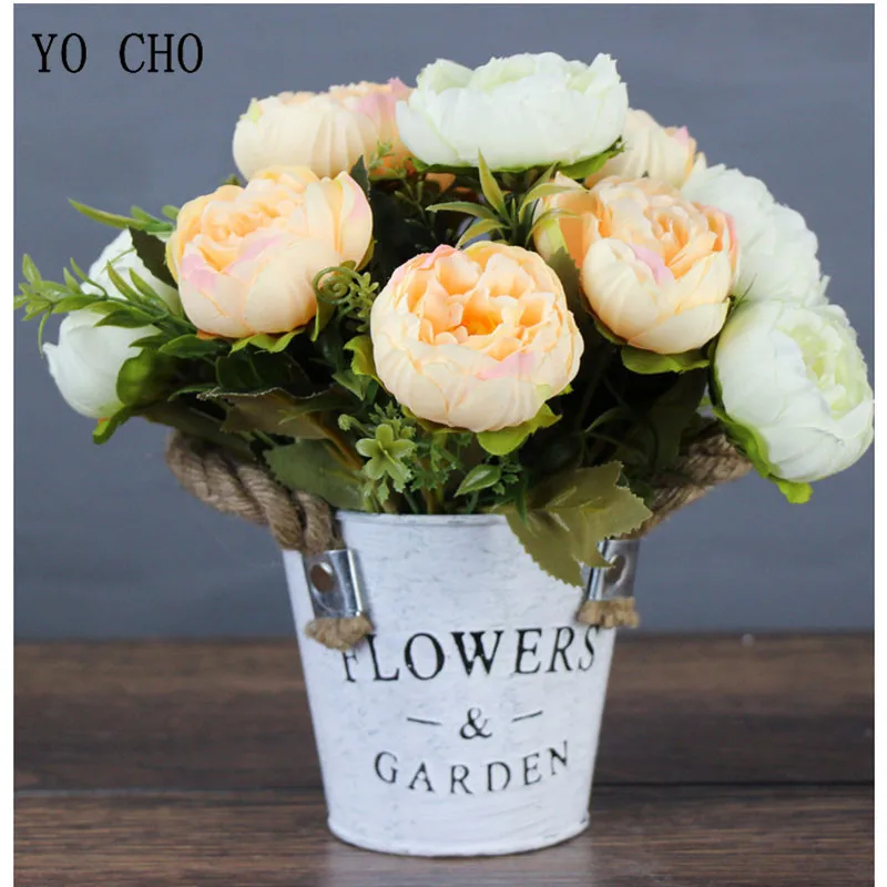 

YO CHO Wedding Bouquet Bridesmaid Holding Bouquet 6 Heads Artificial Silk Peony Flower Arrangement Office Home Party Decorations