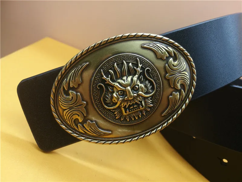 Luxury Brand Dragon Design Belt Men's Leather Belt Crocodile Leather Belt Vintage Silver Gold 3D Dragon Buckle Belt