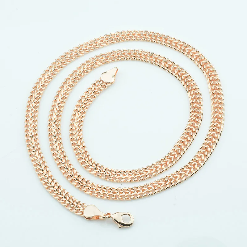 6mm Women Mens 585 Gold Color Rose Wheat Curb Double Necklace Long Chains 60cm